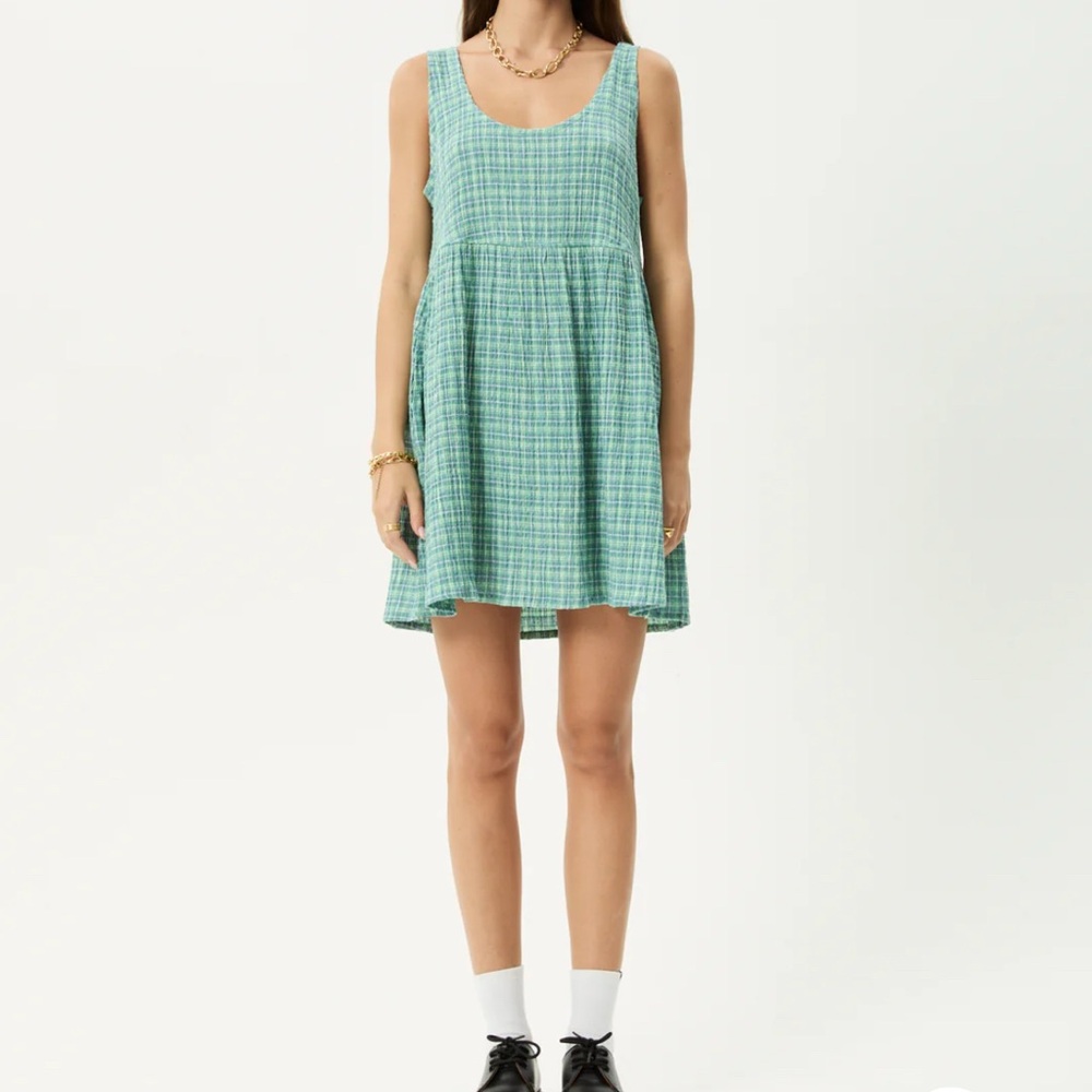 Afends Green Plaid Sleeveless Babydoll Dress